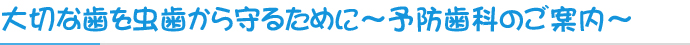 大切な歯を虫歯から守るために～予防歯科のご案内～